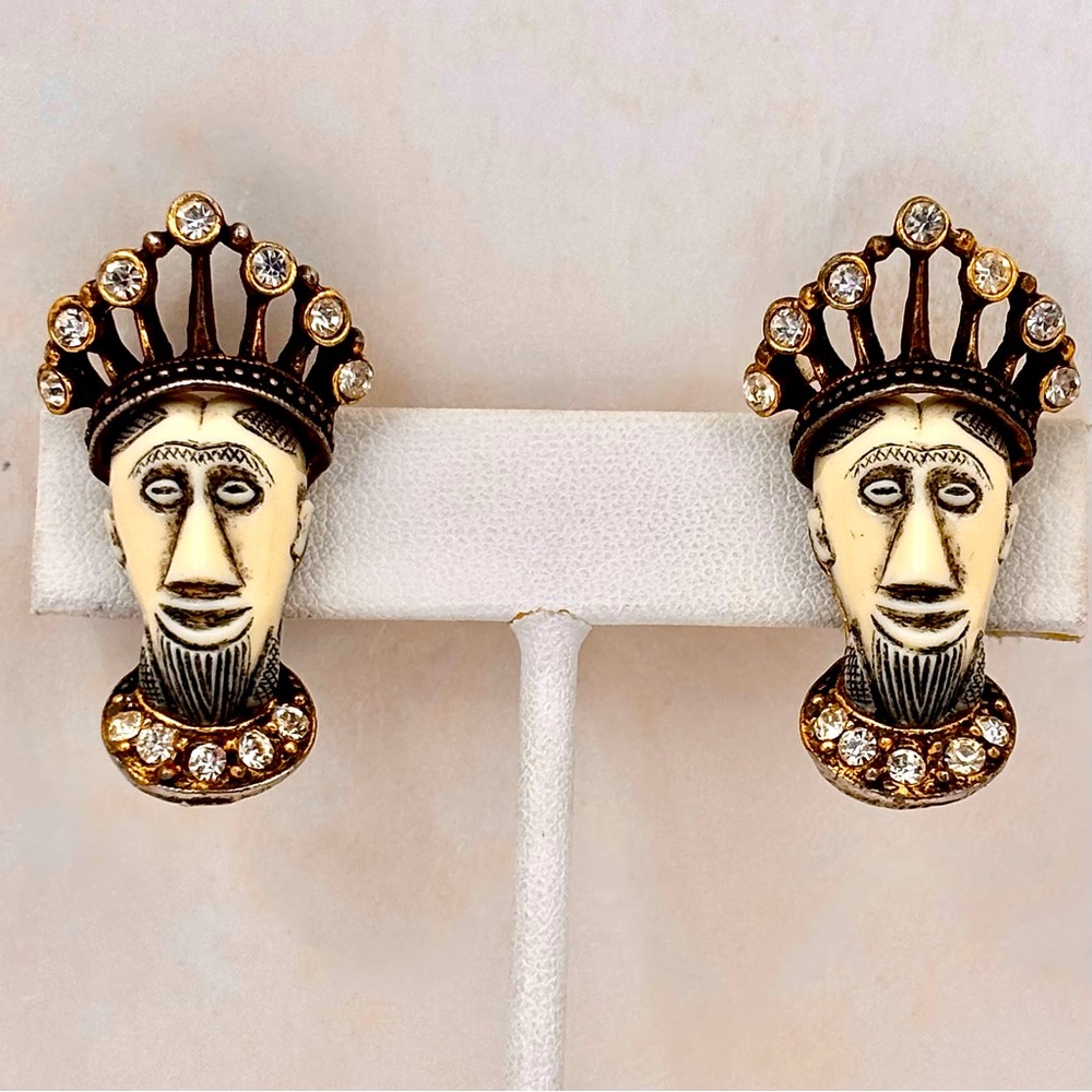 SELRO SELINI Vintage SIGNED Asian Face Clip Earrings